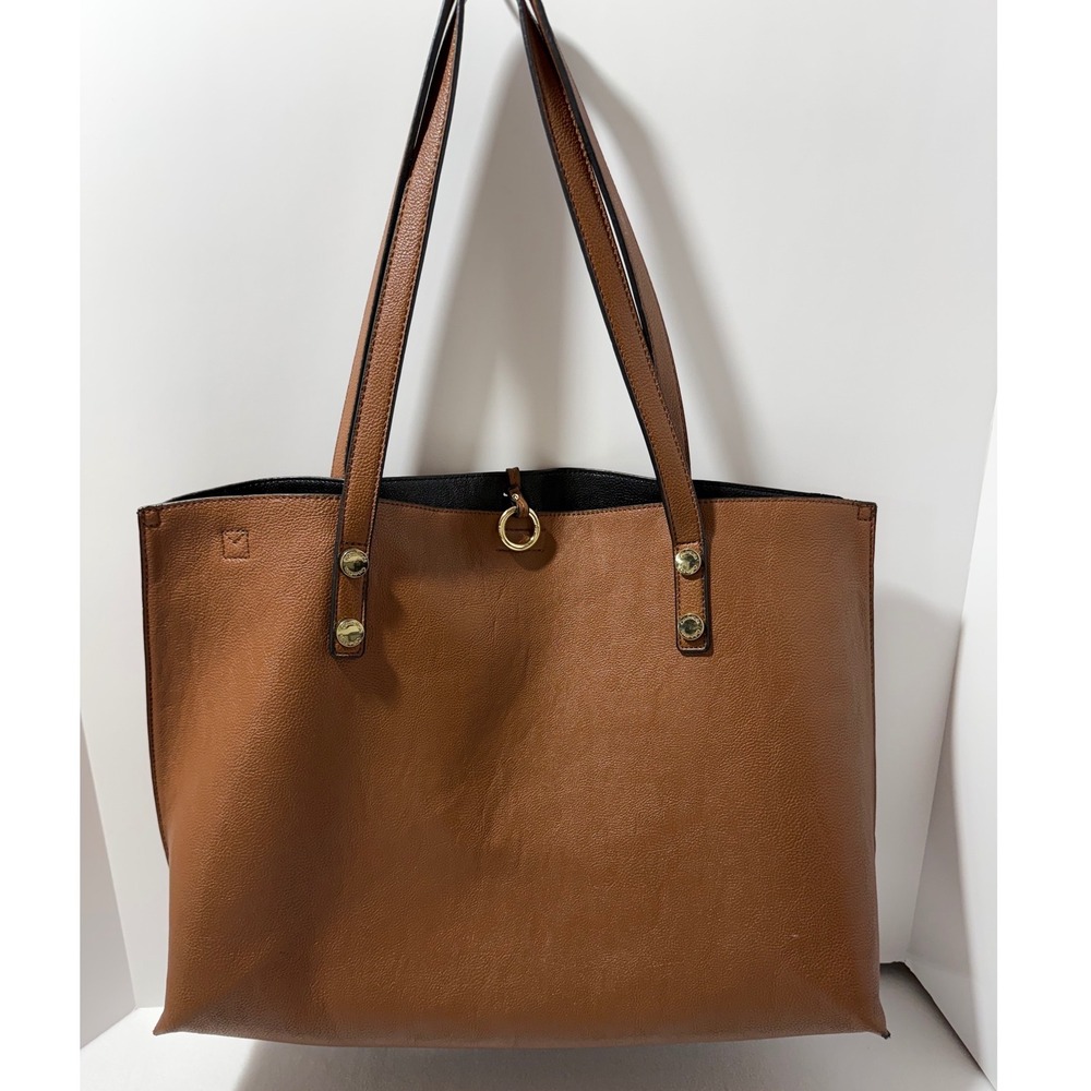 Calvin Klein Brown Pebbled Faux Leather Large Tote Bag Gold Hardware Work Casual